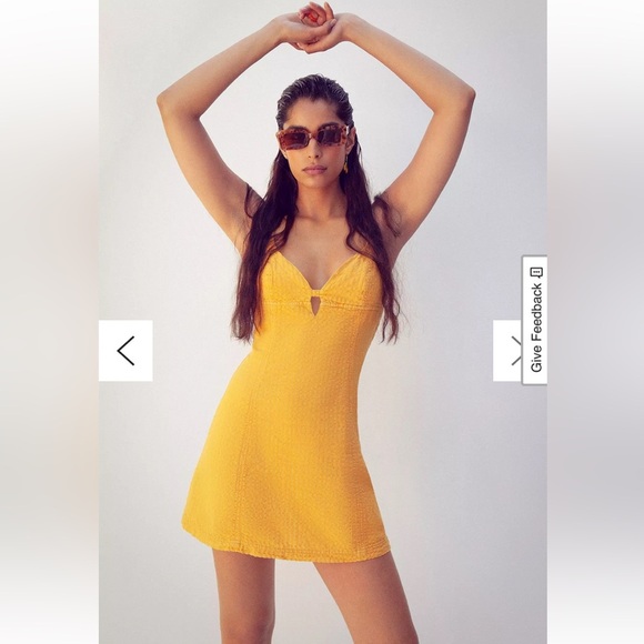 URBAN OUTFITTERS WHY NOT SEERSUCKER MINI DRESS EMPIRE WAIST SIDE ZIP CUTOUT BUST - Picture 4 of 16
